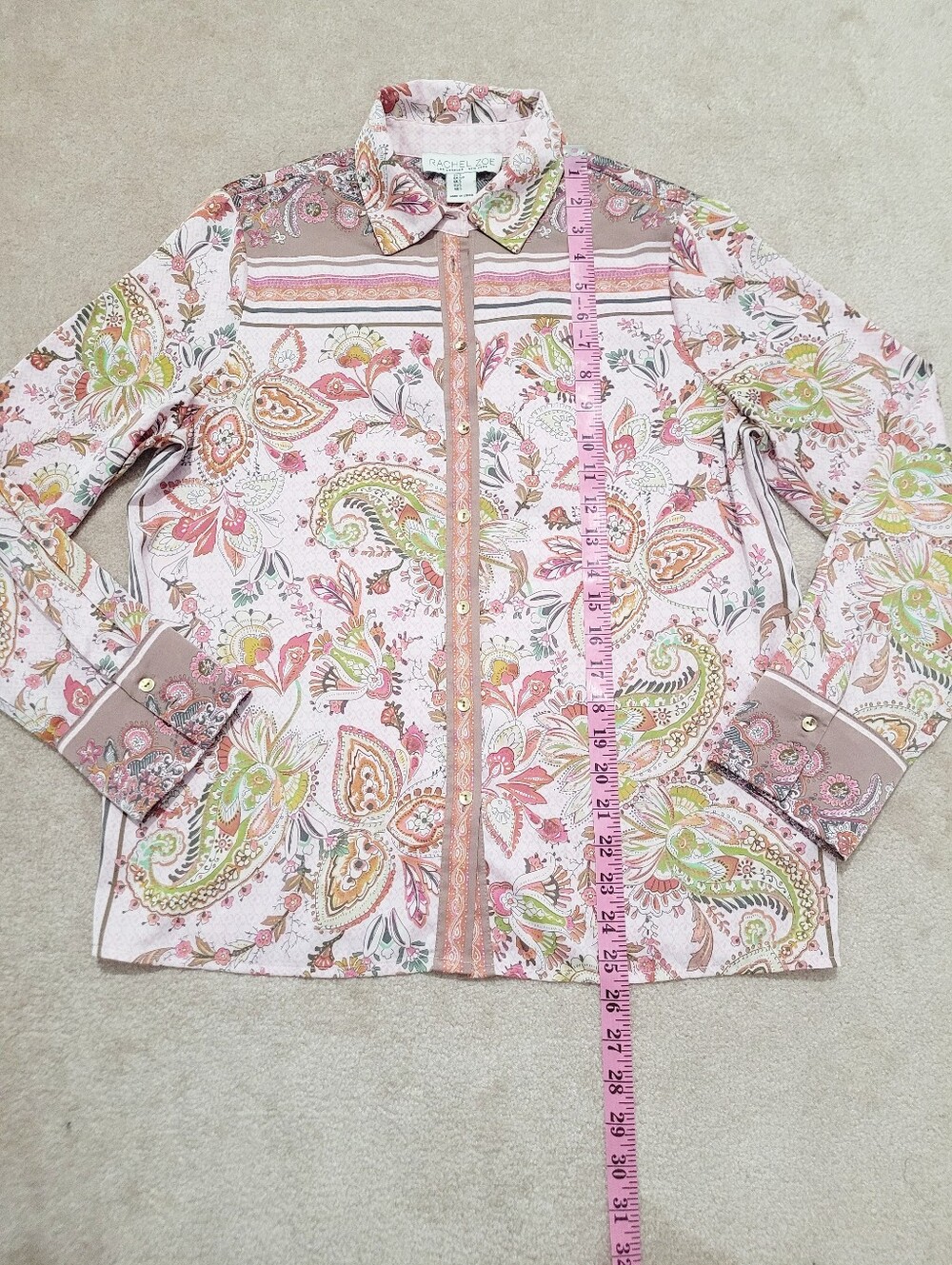 Paisley Floral Button Front Blouse Womens Small Pink Boho Stretch Top Rachel Zoe - Picture 12 of 13